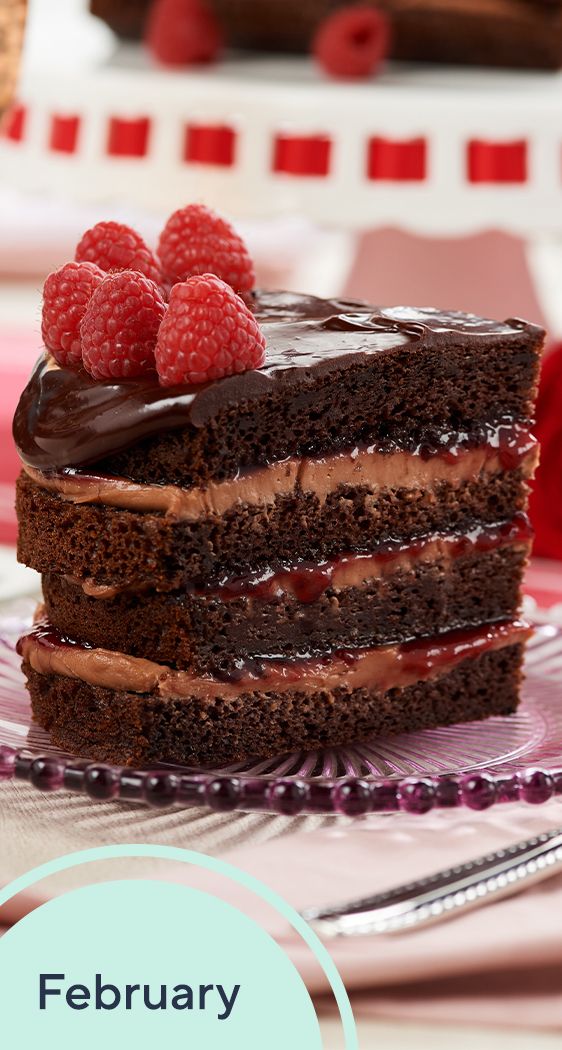 February: Chocolate Raspberry Layer Cake with Ganache
