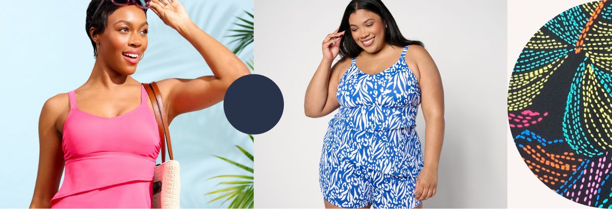 Denim & Co. Beach Asymmetrical Tankini with Swim Shorts