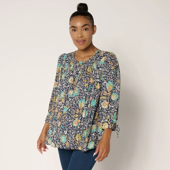 トップス SUSAN GRAVER flower pattern poly shirt Susan Graver Printed Liquid Knit Top with Chiffon Ruffle