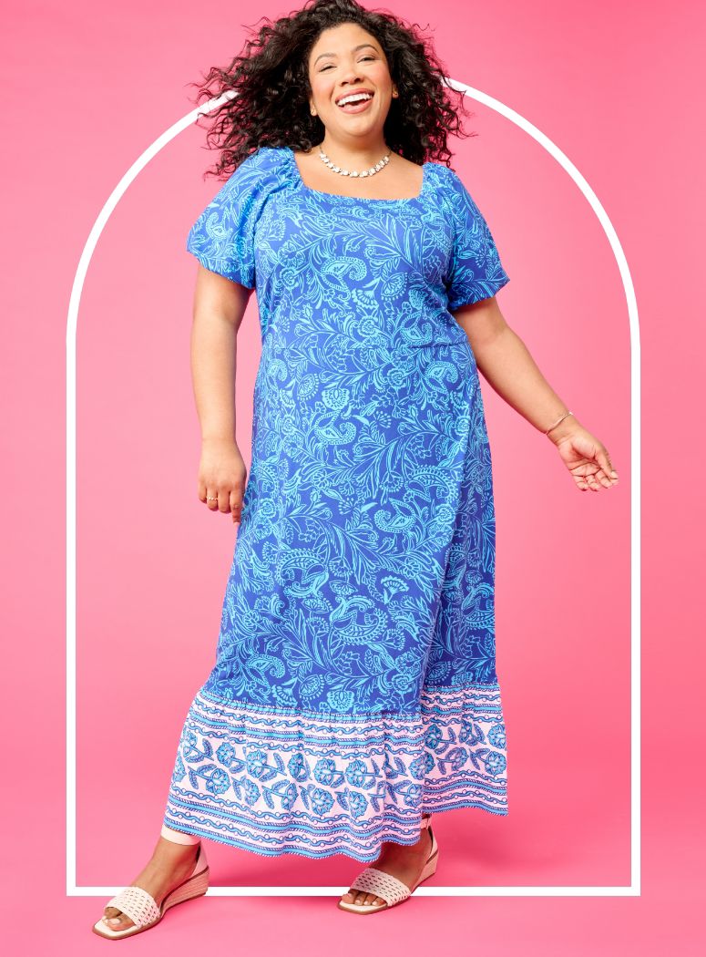Blue Flowers Duster -   Basic midi dress, Plus size fashion for women,  Apple body shape outfits