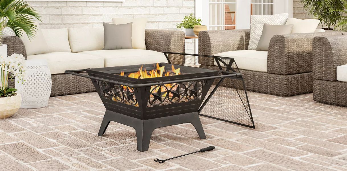 Pure Garden 32" Outdoor Deep Fire Pit with Star Design