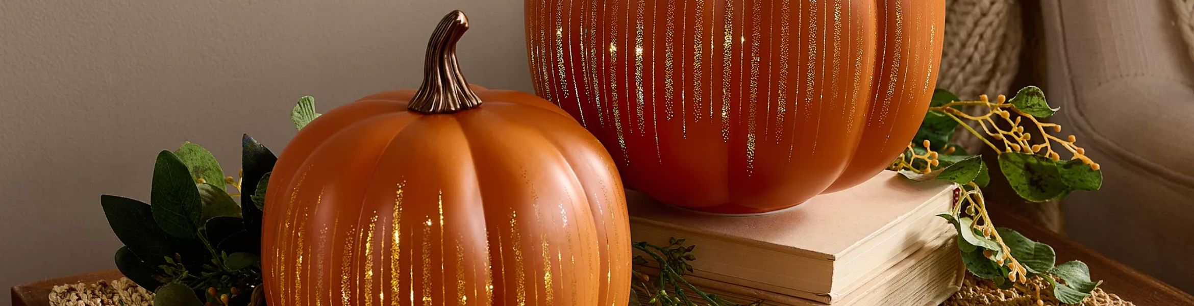 Set of 2 Illuminated Starry Night Glass Pumpkins by Valerie
