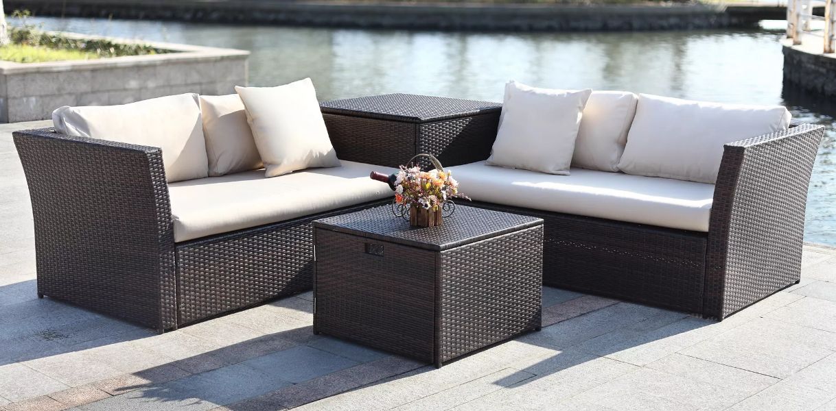 Welch Outdoor 4-Pc Living Sectional Set W/Storage by Safavieh