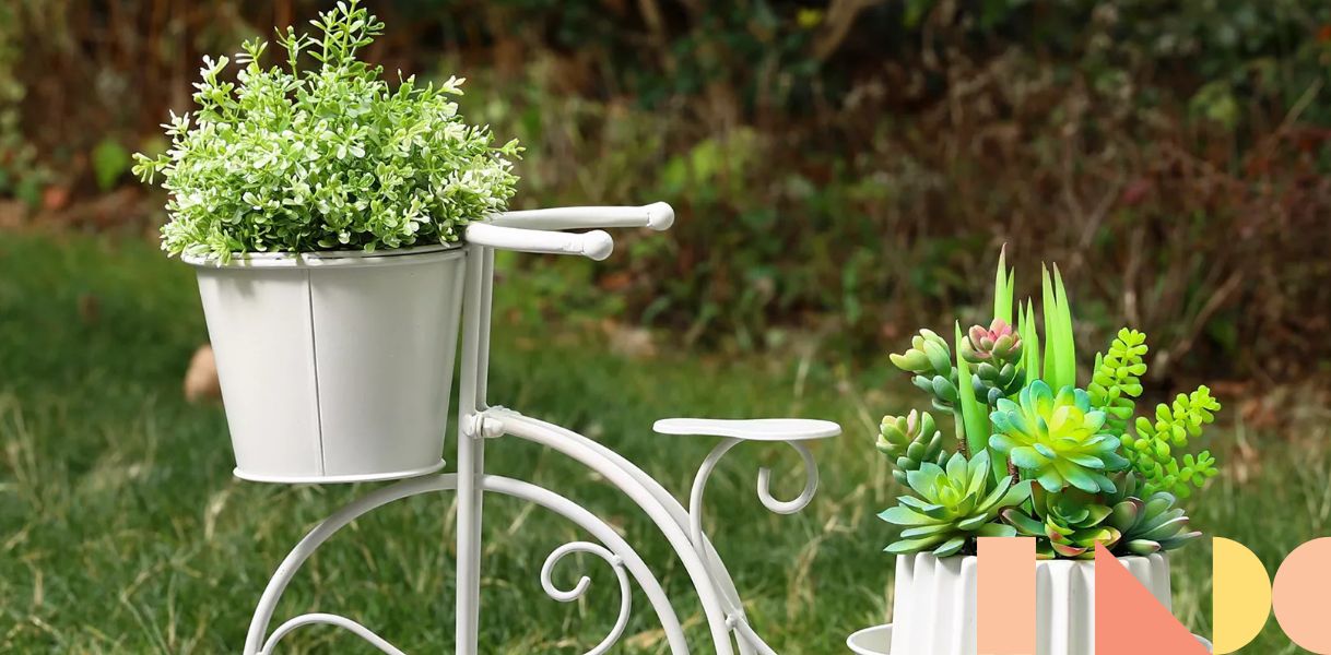 Glitzhome Metal White Bicycle Plant Stand