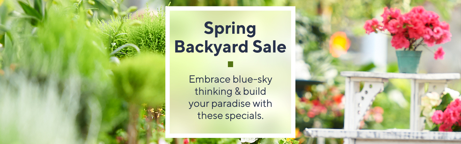 Spring Backyard Sale  Embrace blue-sky thinking & build your paradise with these specials.