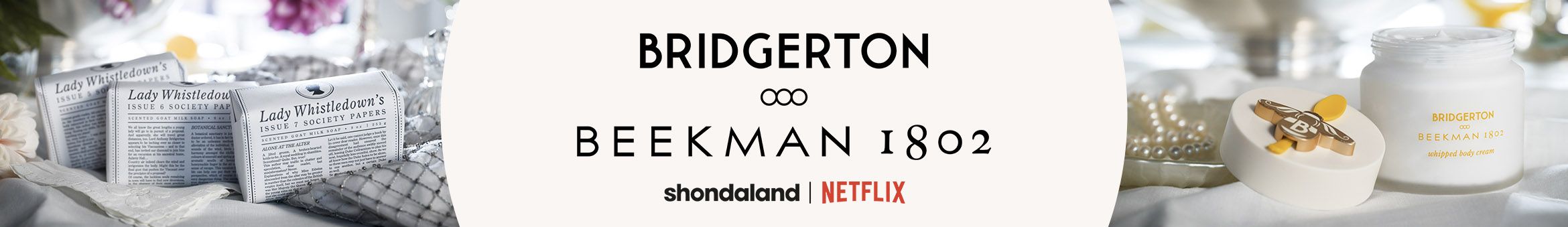 Bridgerton x Beekman 1802 logo, Shondaland logo, Netflix logo