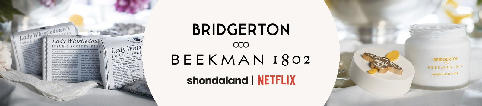 Bridgerton x Beekman 1802 logo, Shondaland logo, Netflix logo