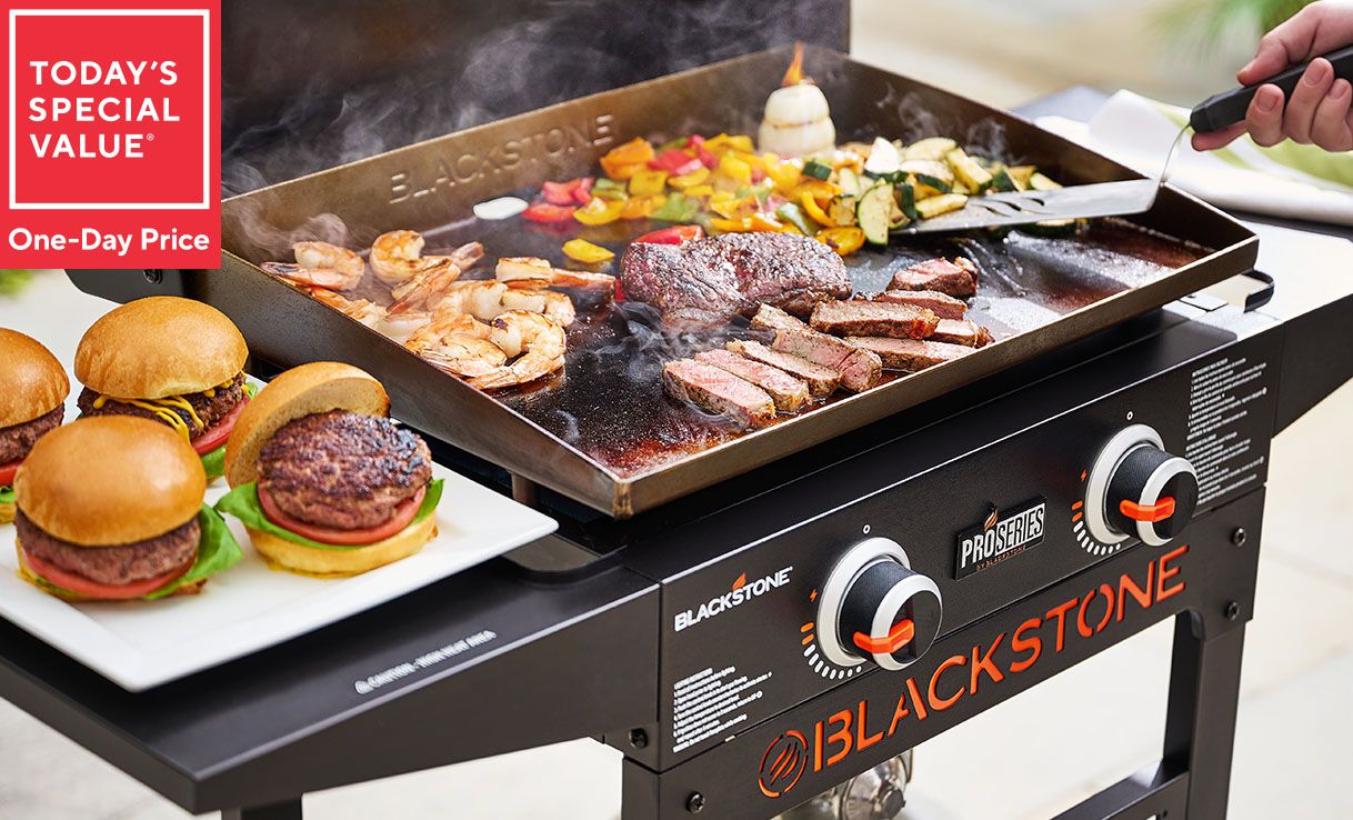 Today's Special Value® One-Day Price: Blackstone 22'' Outdoor 2-Burner Griddle Grill Cover & Toolset
