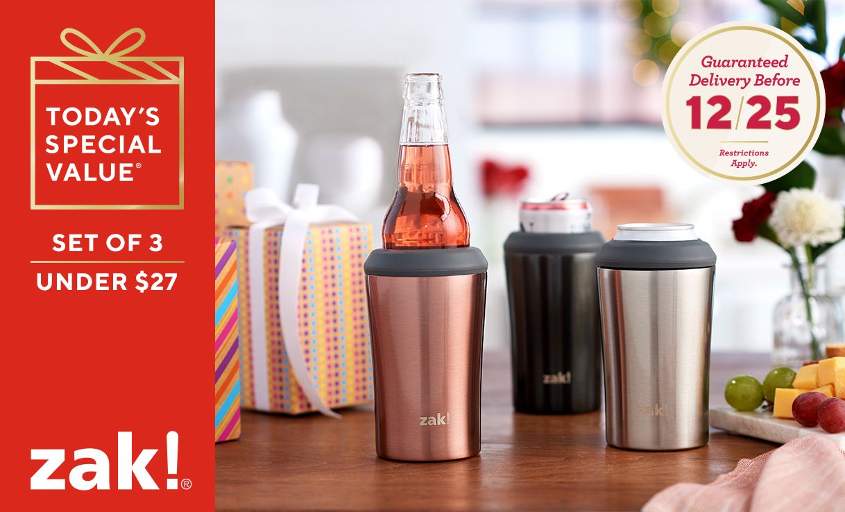 Today's Special Value®: Zak! Designs Set of (3) 4-in-1 Insulated Can & Bottle Coolers — Set of 3, Under $27, Guaranteed Delivery Before 12/25. Restrictions apply.