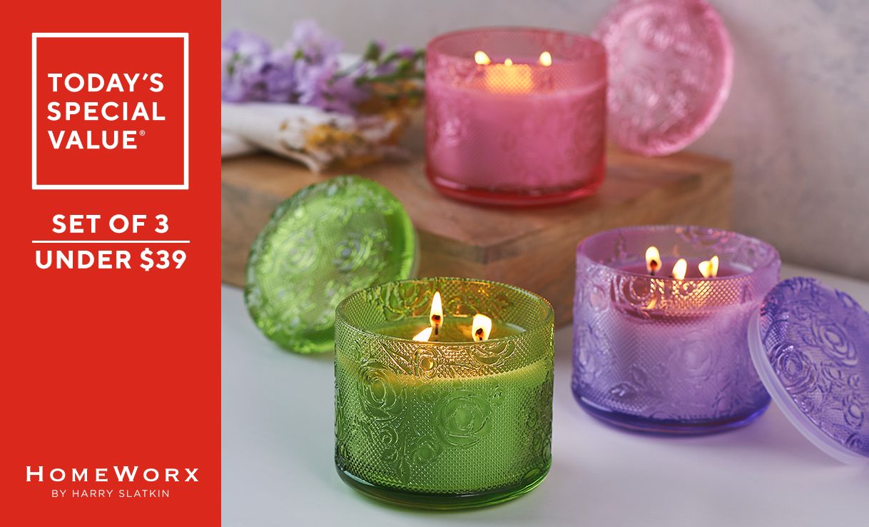 (QVC) HomeWorx by Harry Slatkin S/3 14oz Special Edition Glass Candles