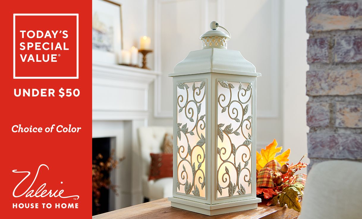 (QVC) 20" Metal Indoor/Outdoor Flickering Flame Lantern by Valerie