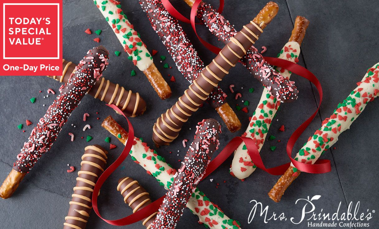 (QVC) Mrs.Prindable's 18pc Caramel &amp; Chocolate Pretzels with Holiday ...