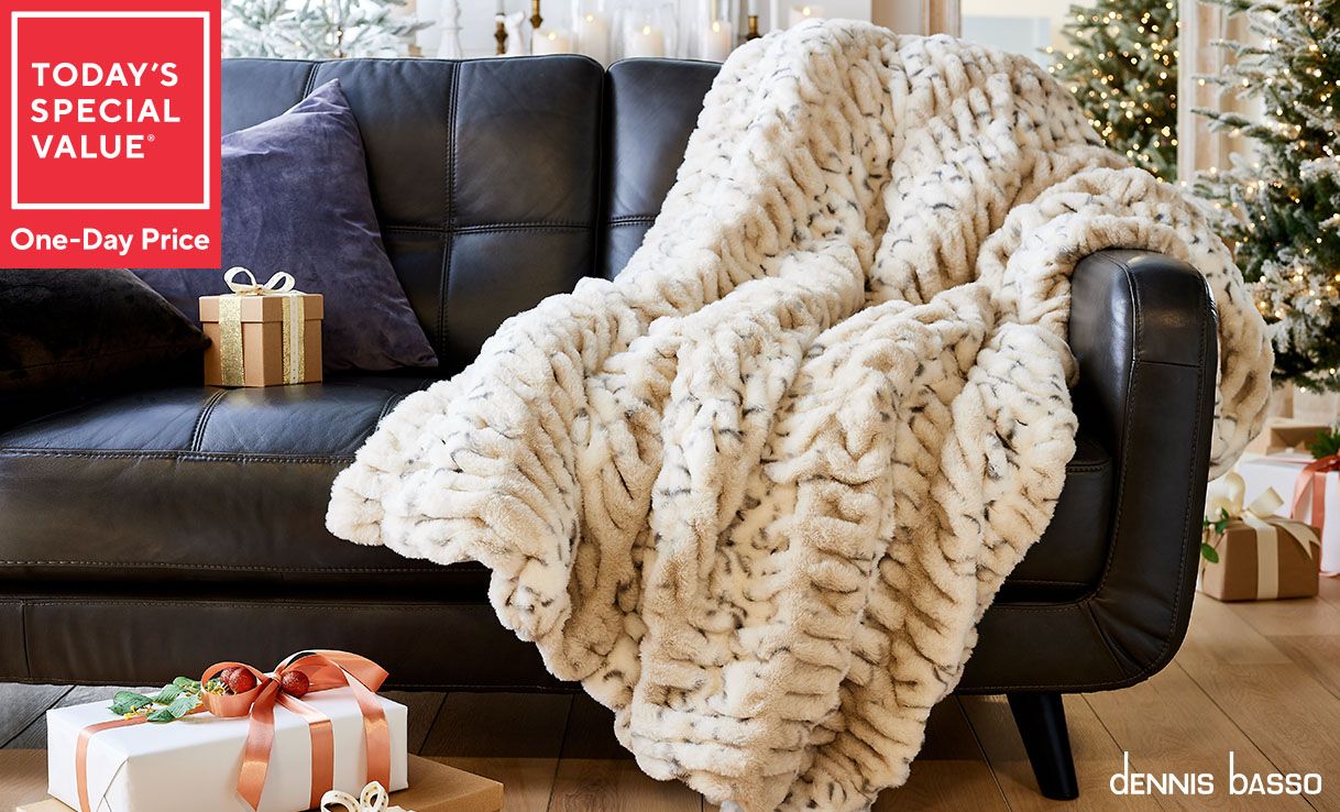 (QVC) Hotel duCobb Oversized Luxury Ruched Faux Fur Throw by Dennis Basso