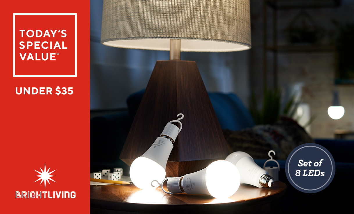 (QVC) BrightLiving Set of 8 LED Light Bulbs with Built in Battery