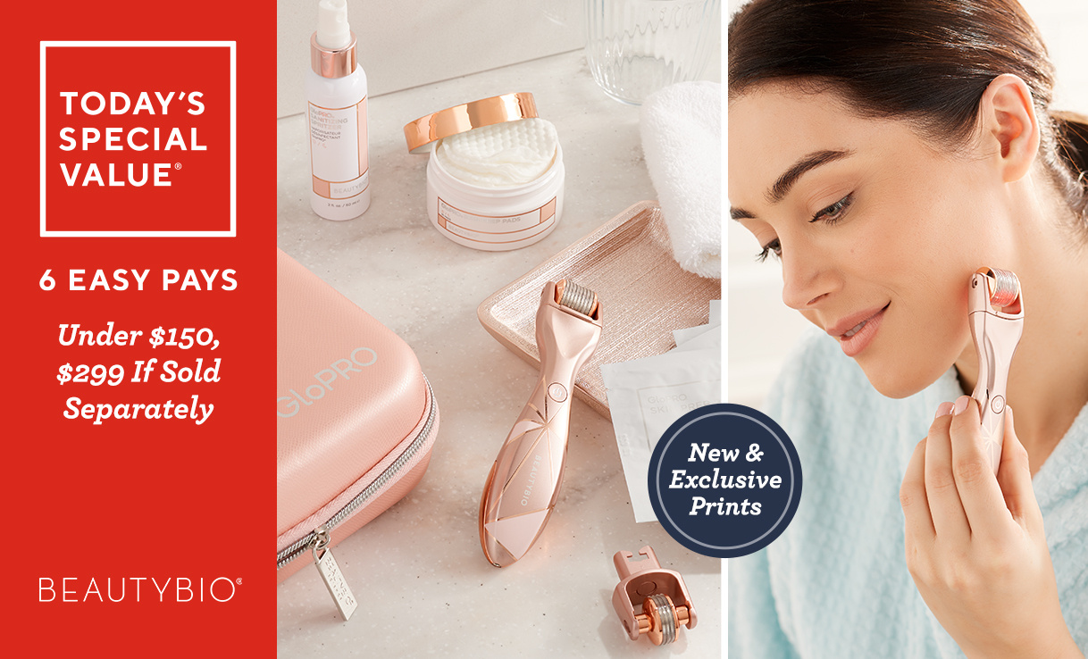 (QVC) BeautyBio GloPRO Facial Tool With Eye Roller, Prep Pads & Case
