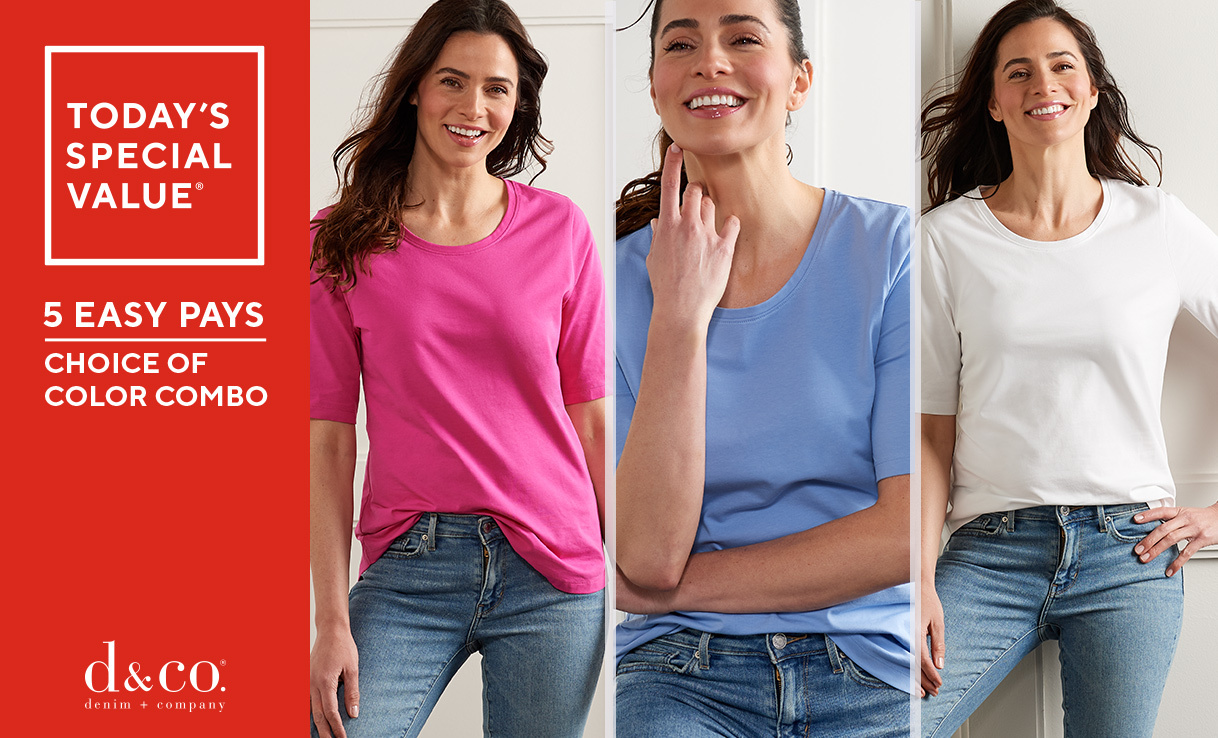 Today's Special Value® Denim & Co. Essentials AnyWear Jersey Set of Three Tops - 5 Easy Pays ​- Choice of Color Combo