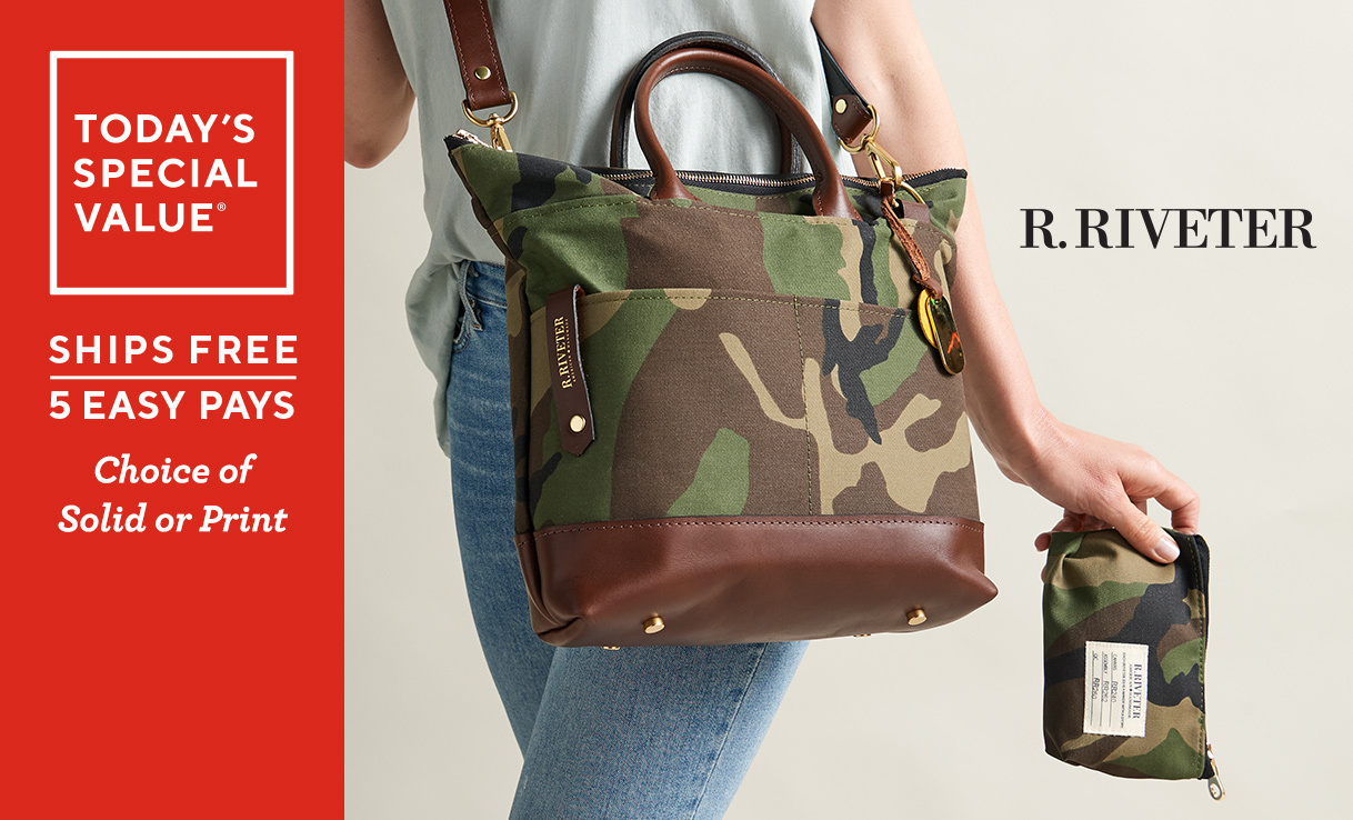(QVC) R.Riveter Carry All Canvas Tote w/ Leather Trim & Pouch Otto