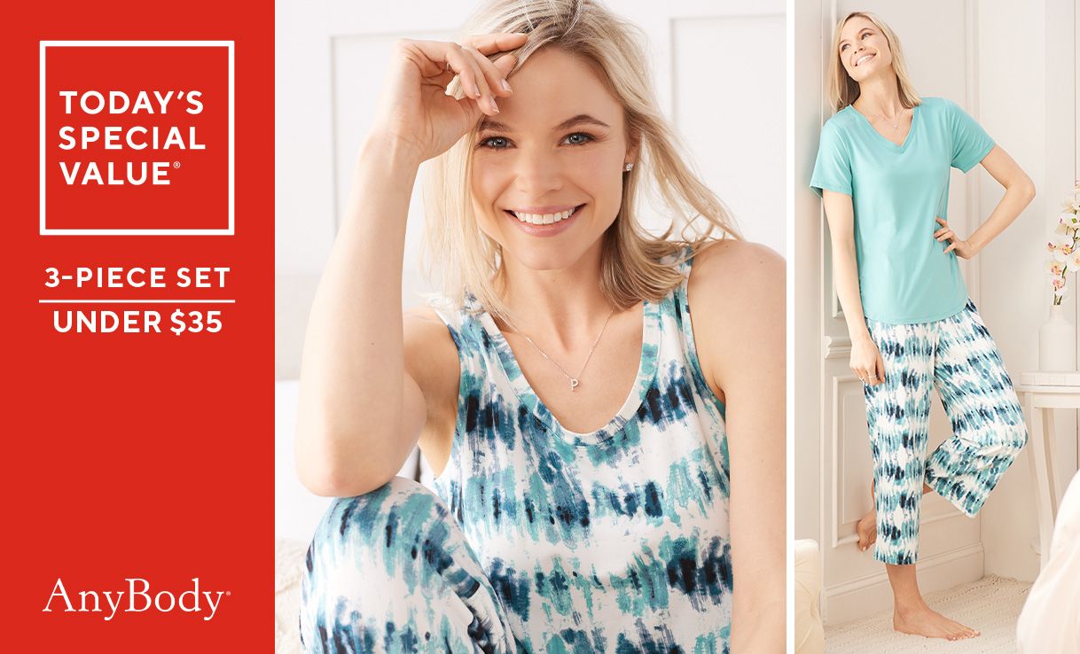 Today's Special Value® AnyBody Lush Jersey 3-Piece Tee and Tank PJ Set - Under $35