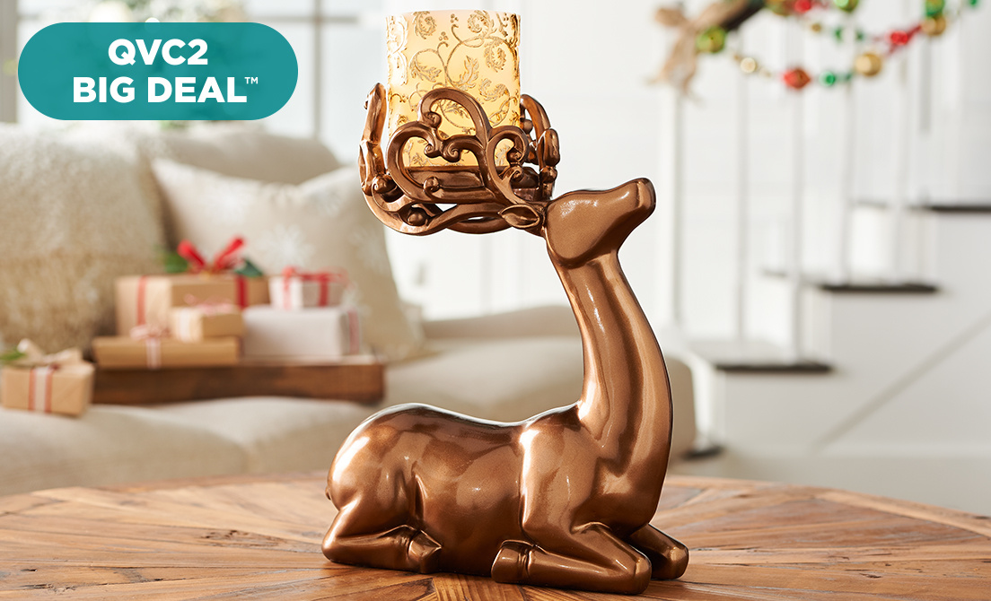(QVC) Q2 Kringle Express 15" Reindeer Oversized Candle Holder with Candle