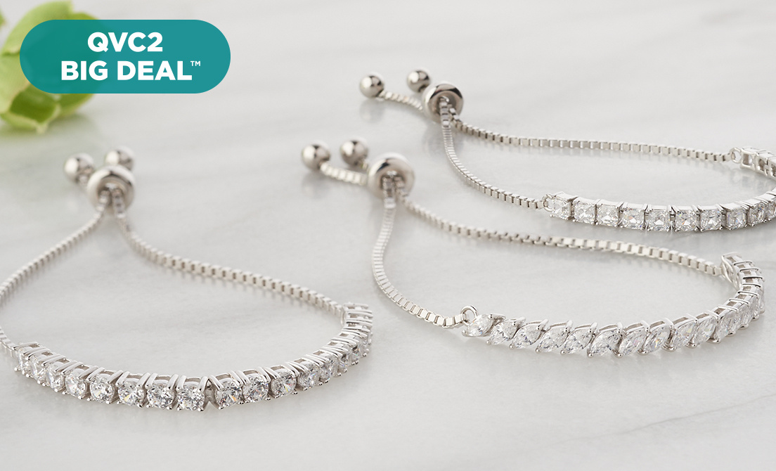 (QVC) Q2 Diamonique Choice of Cut Adjustable Bracelet, Sterling