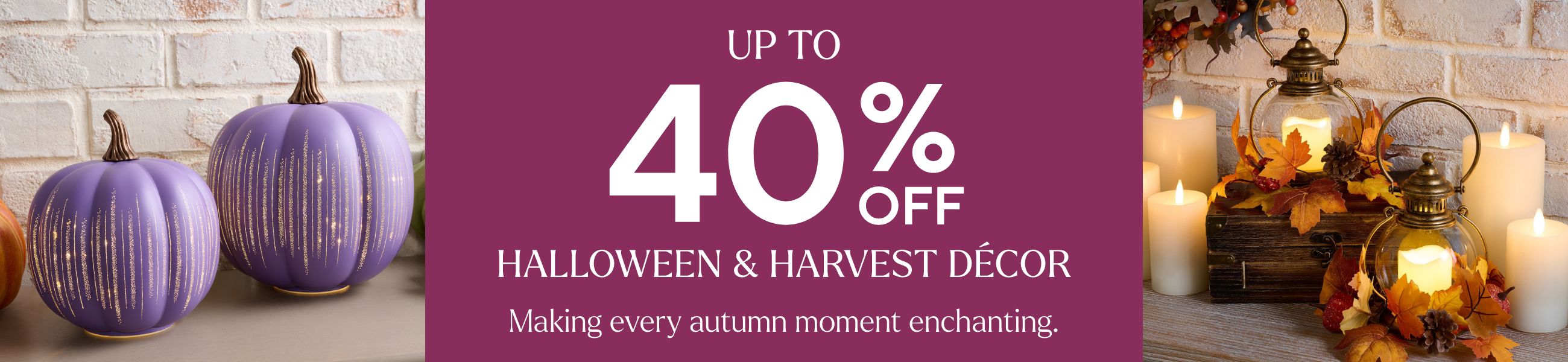 Up to 40% Off Halloween & Harvest Décor. Making every autumn moment enchanting.