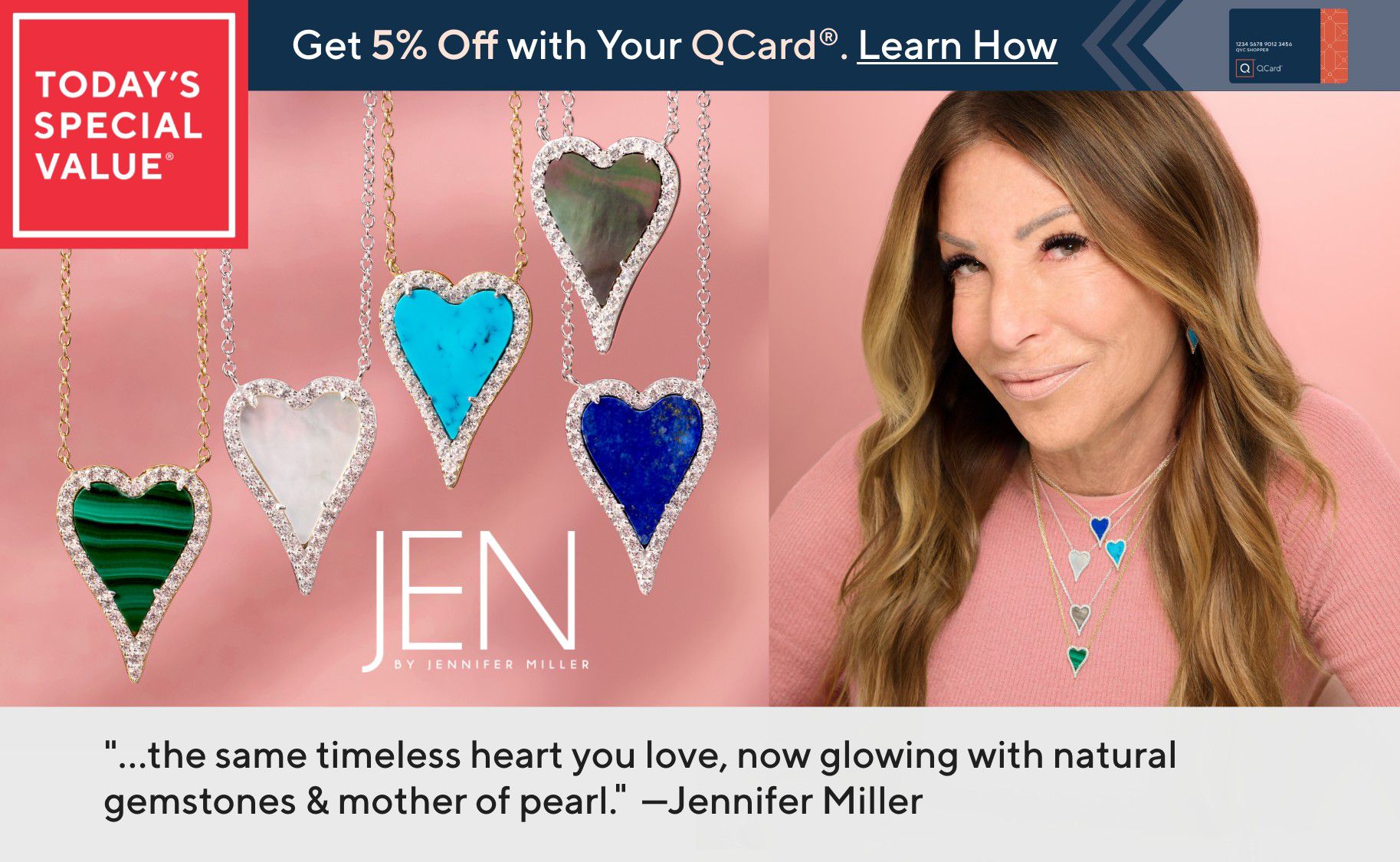 Today's Special Value®  "...the same timeless heart you love, now glowing with natural gemstones & mother of pearl.”—Jennifer Miller   Get 5% Off with Your QCard®. Learn How