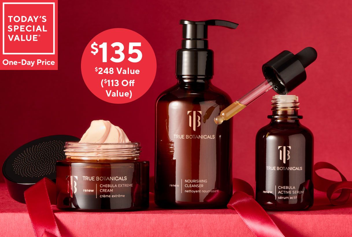 Today’s Special Value® One-Day Price: True Botanicals 3-Steps to Glowing Skin with Cleanser, Serum & Cream for $135! A $248 Value for $113 Off Value. 