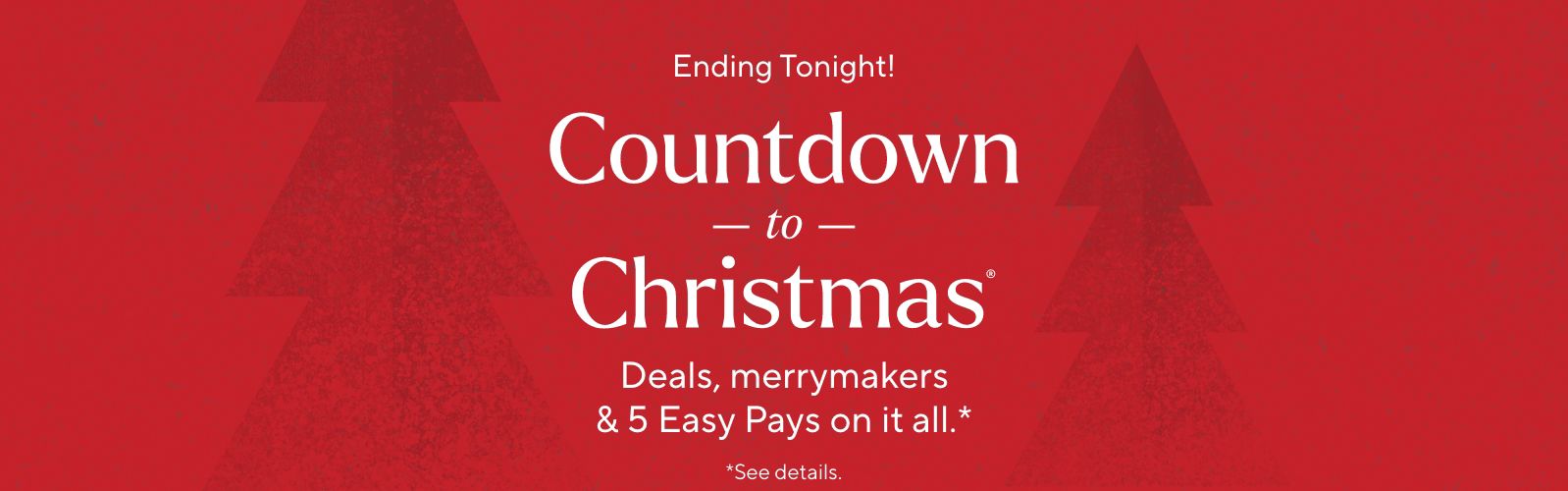 Ending Tonight! Countdown to Christmas®  Deals, merrymakers & 5 Easy Pays on it all.*    *See details.