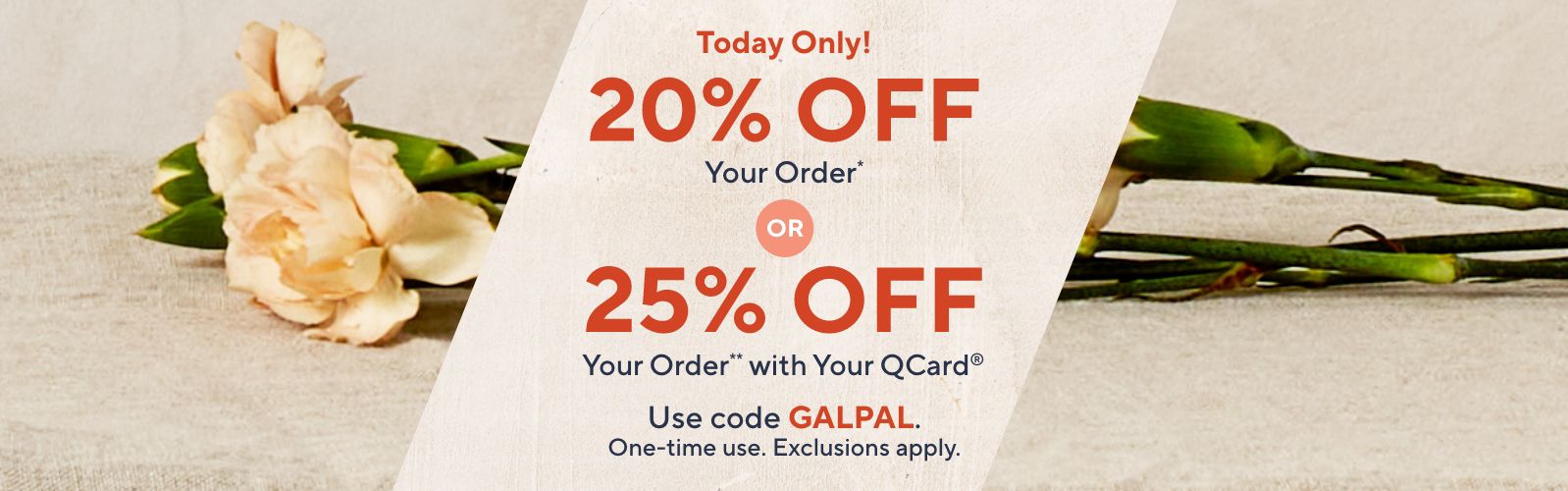 Today Only! 20% Off Your Order* OR 25% Off Your Order** with Your QCard®: Use code GALPAL. One-time use. Exclusions apply.  