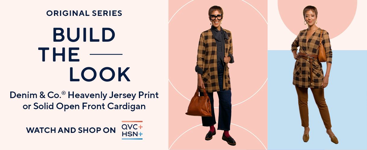 Original Series. Build the Look: Denim & Co.® Heavenly Jersey Print or Solid Open-Front Cardigan. Watch and Shop on QVC+ and HSN+.