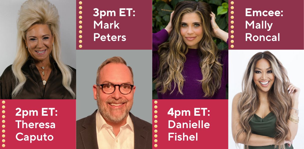 2pm ET: Theresa Caputo - 3pm ET: Mark Peters - 4pm ET: Danielle Fishel - Emcee: Mally Roncal