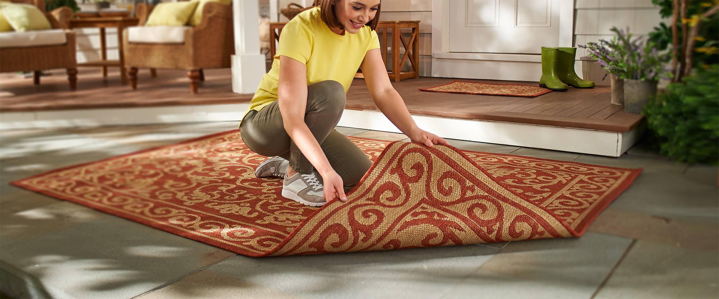 (QVC) Veranda Living Indoor/Outdoor Reversible Scroll Rug with Bonus ...