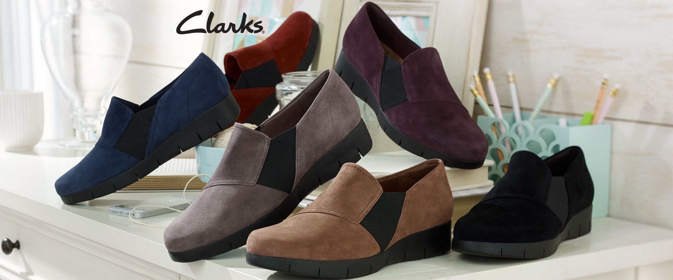 QVC) Clarks Artisan Suede Slip-on Shoes 