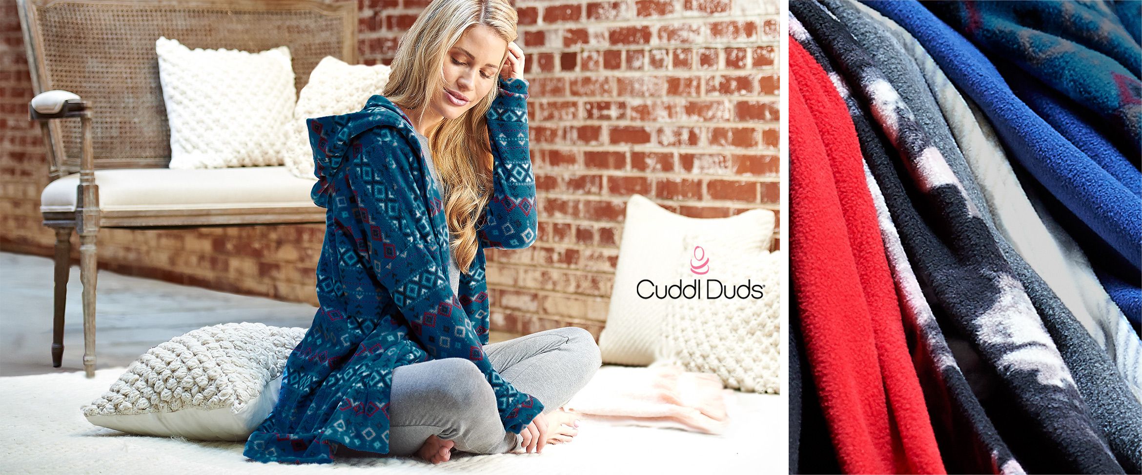 Cuddl duds fleecewear stretch hooded long cardigan with outlet pockets