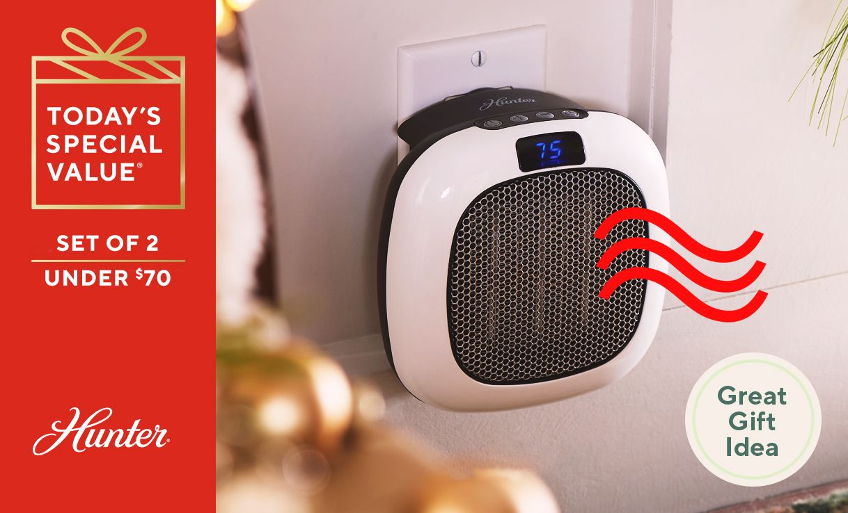 (QVC) Hunter Set of 2 Wall Outlet Space Heaters With Timer and Digital