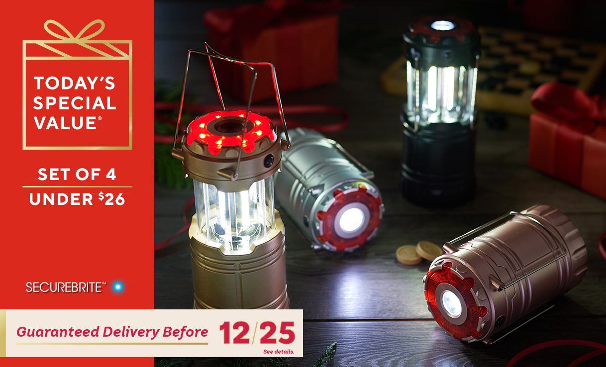 (QVC) SecureBrite Set of 4 PopUp Lanterns w/ Flashlight & Emergency