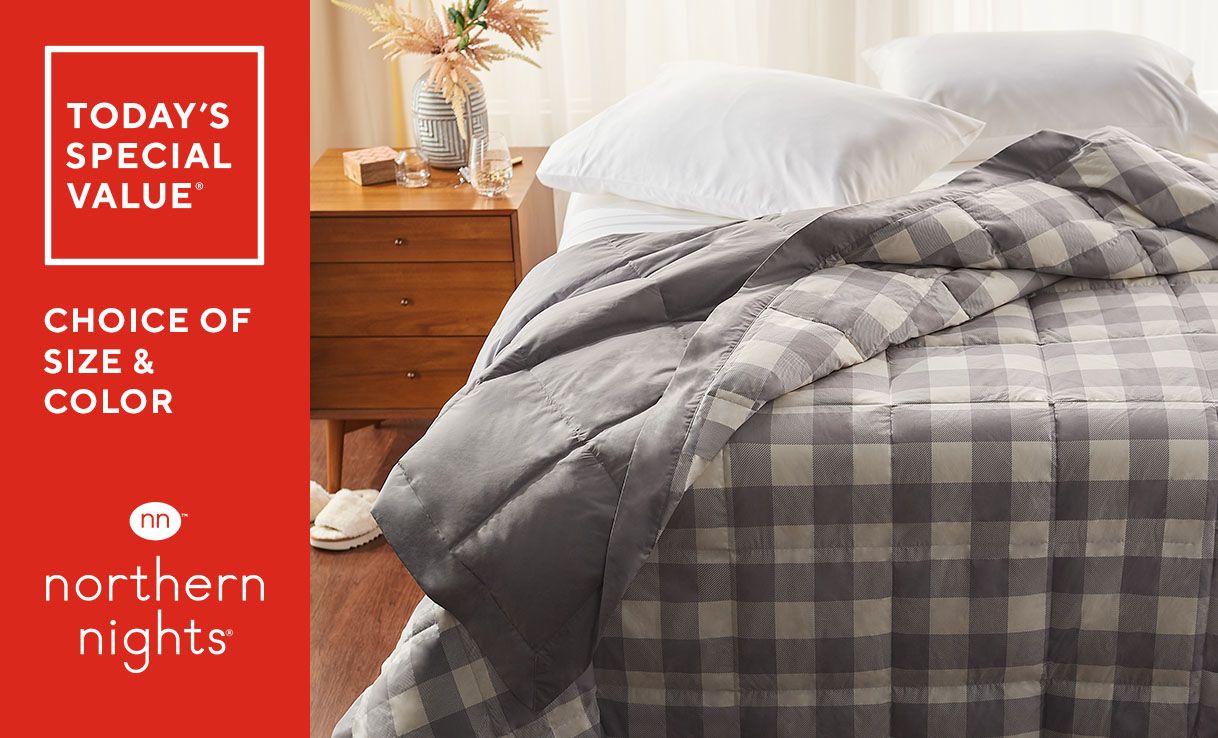 (QVC) Northern Nights 650FP Cotton Printed Grant Plaid Down Blanket