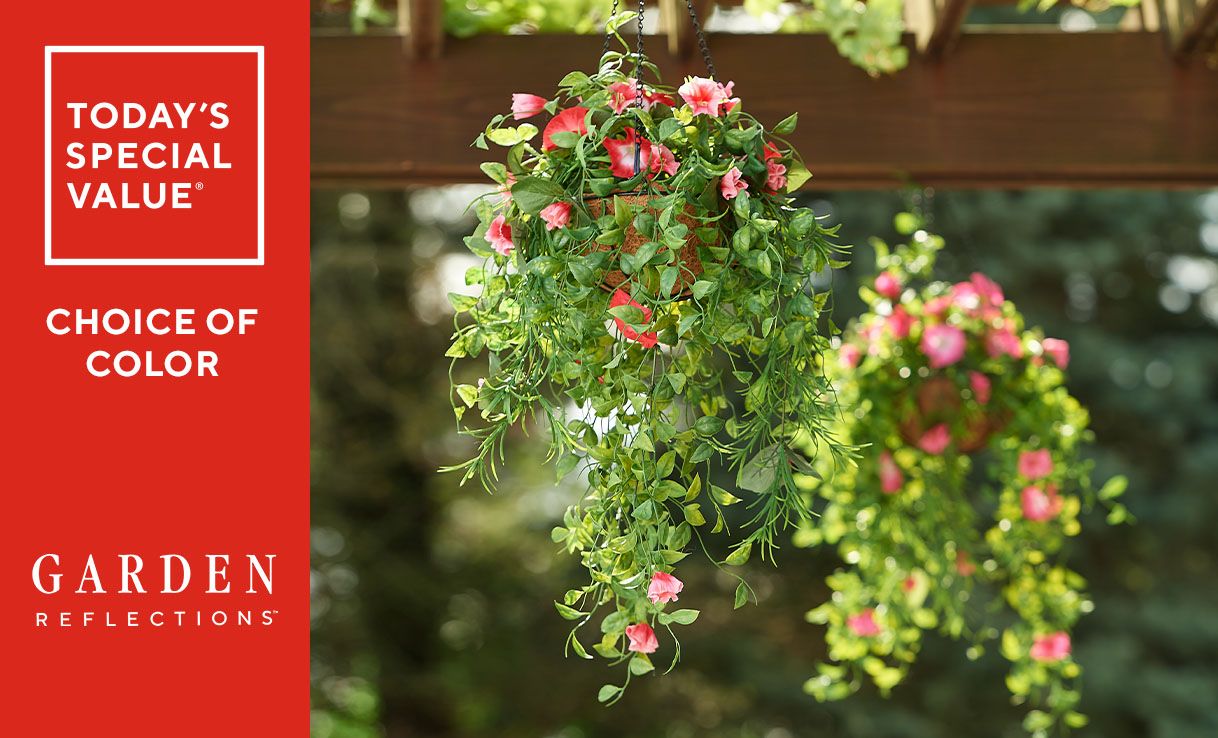 (QVC) Garden Reflections 14" Faux Morning Glory Hanging Basket