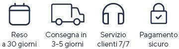Servizi QVC: Reso 30 giorni, Consegna 3-5 giorni, Servizio clienti 7/7, Pagamento sicuro