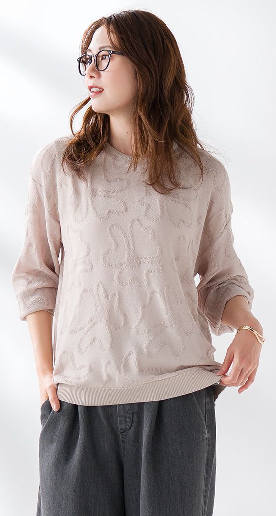 網時柄ニットプルオーバー