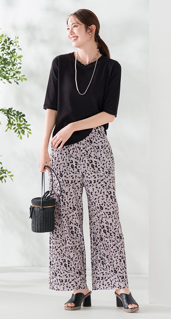 プリントプリーツパンツ