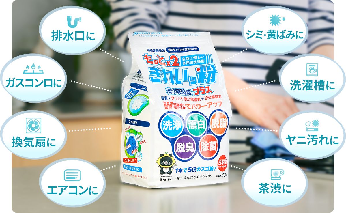 毎日のお掃除、お洗濯、キッチンまわりに 「きれいッ粉」