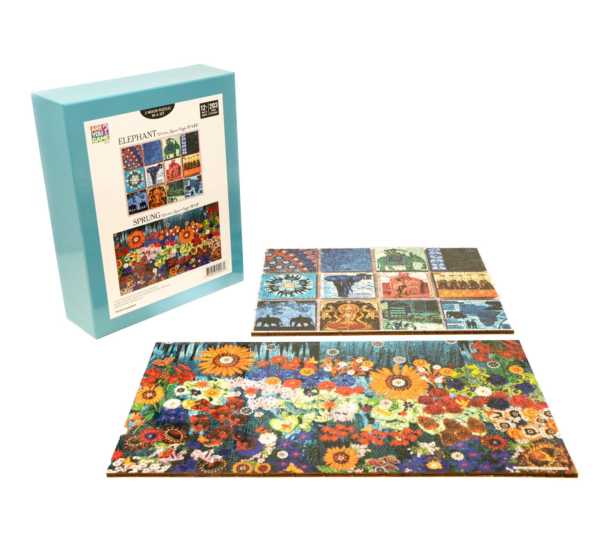 Wooden Jigsaw Puzzle Set - Elephant & Sprung: 406 Pcs