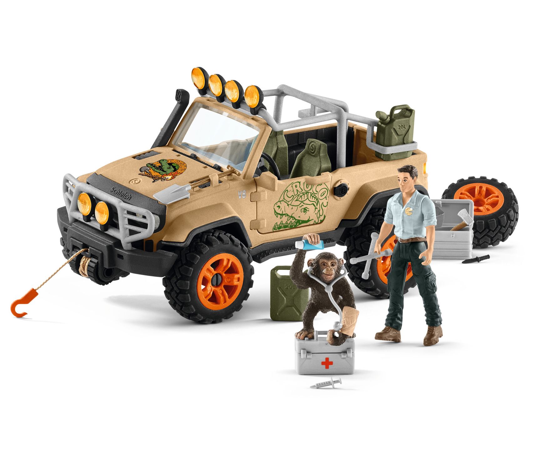 Schleich Wild Life 4x4 Vehicle w/ Winch 17pc Pl ayset