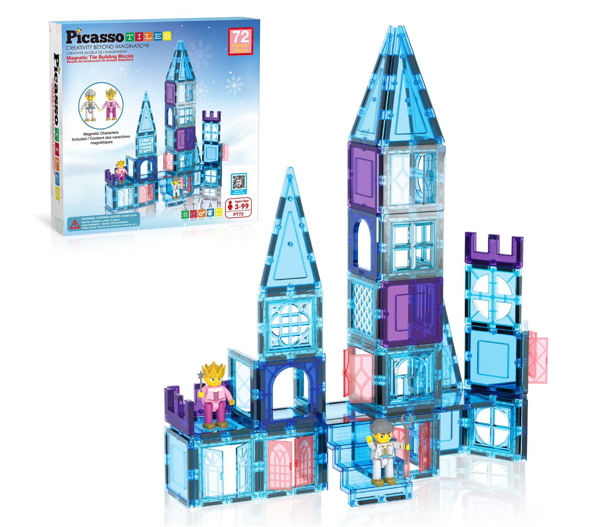 PicassoTiles 72pc Ice Castle Magnet Building Tiles