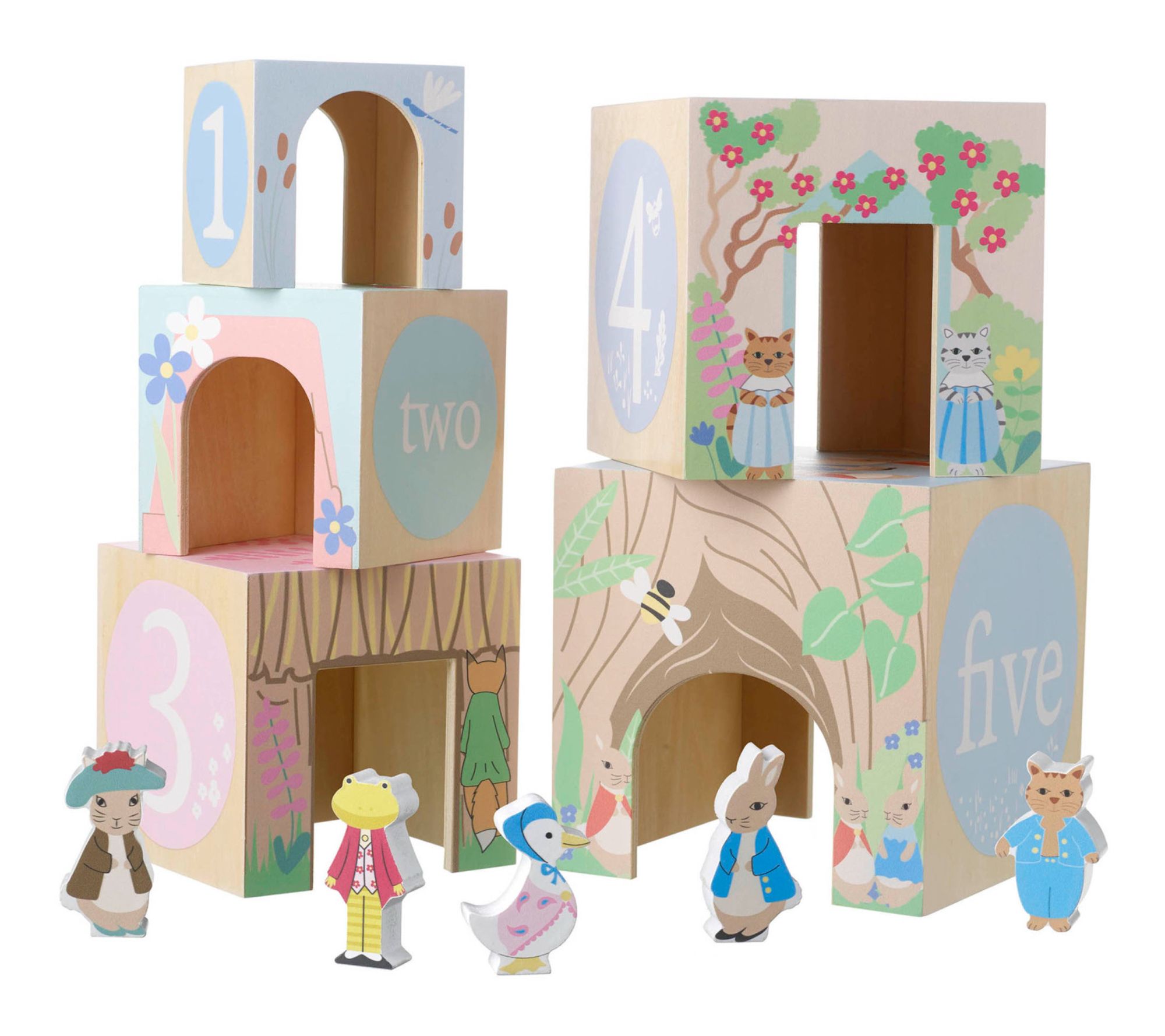 Orange Tree Peter Rabbit 5 Wooden Stacking Cubes and 5 Figures - QVC.com