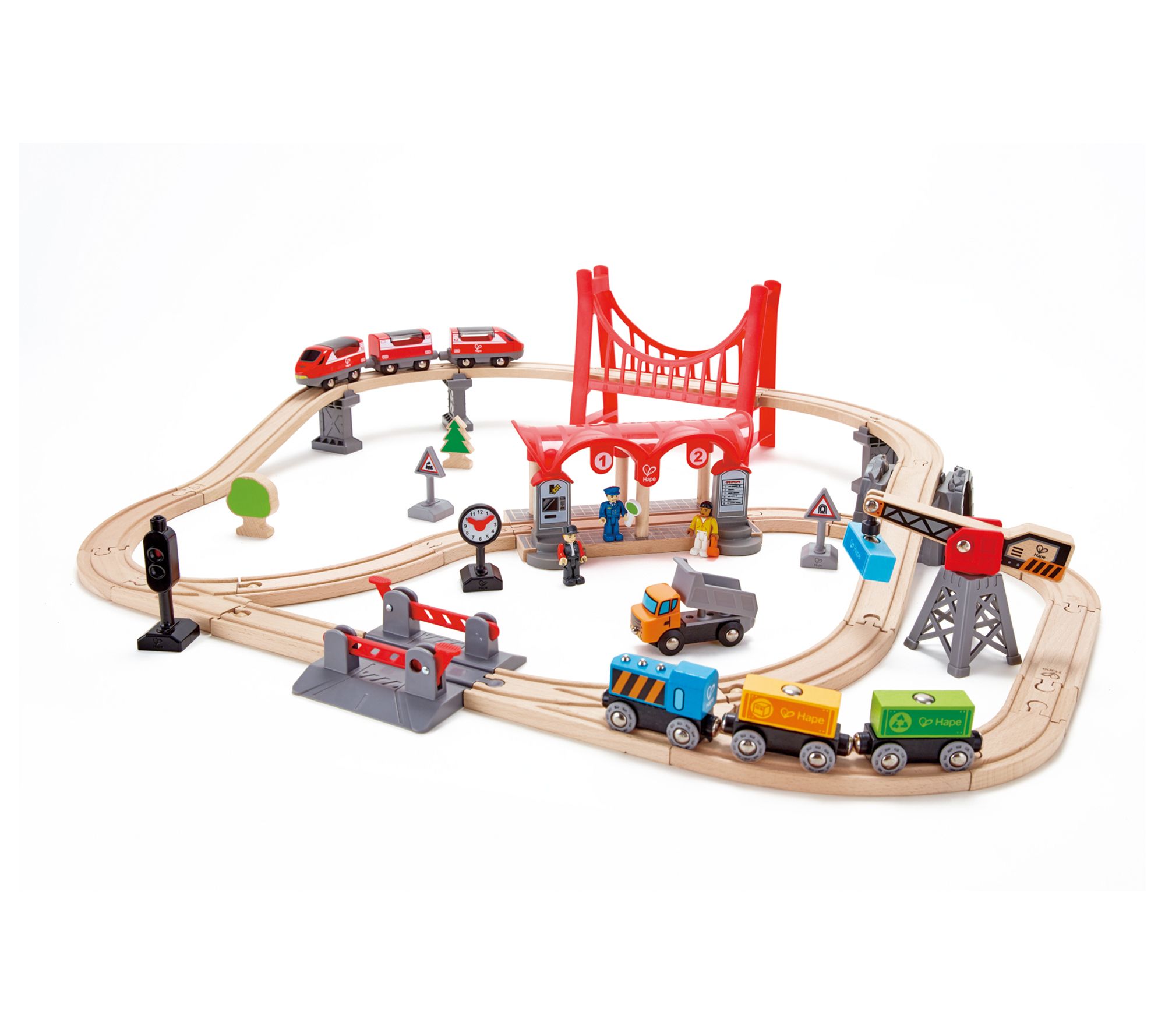 Hape Wooden Train Set: Busy City Rail Set - 51Pieces