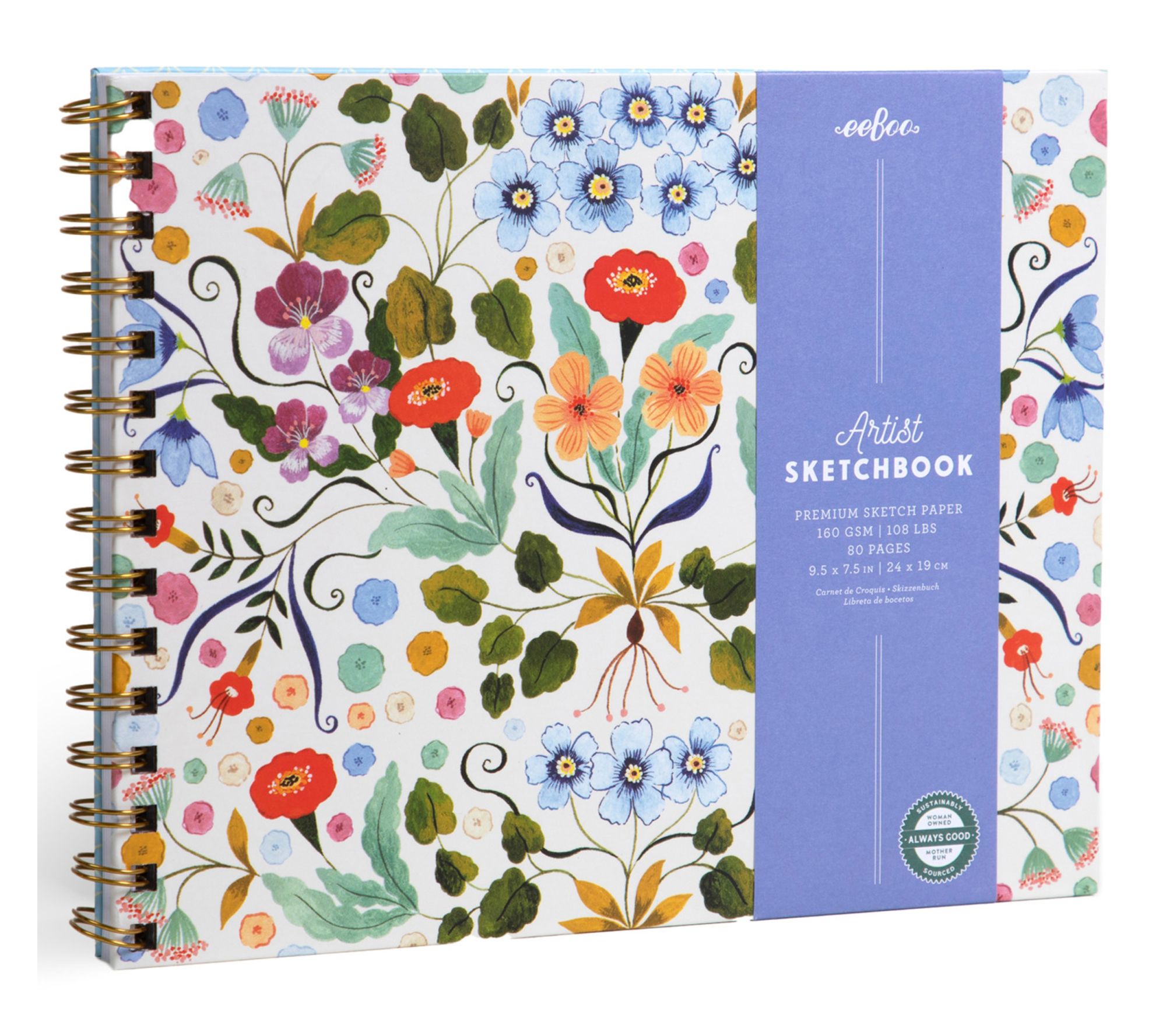 eeBoo Artist Sketchbook Floras 80 Pages Hardcover Spiral Book