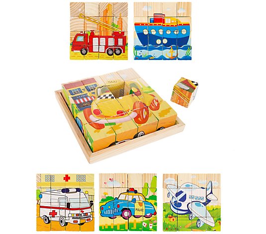 Wooden 6-in-1 Vehicle Block Puzzle by Hey! Play!