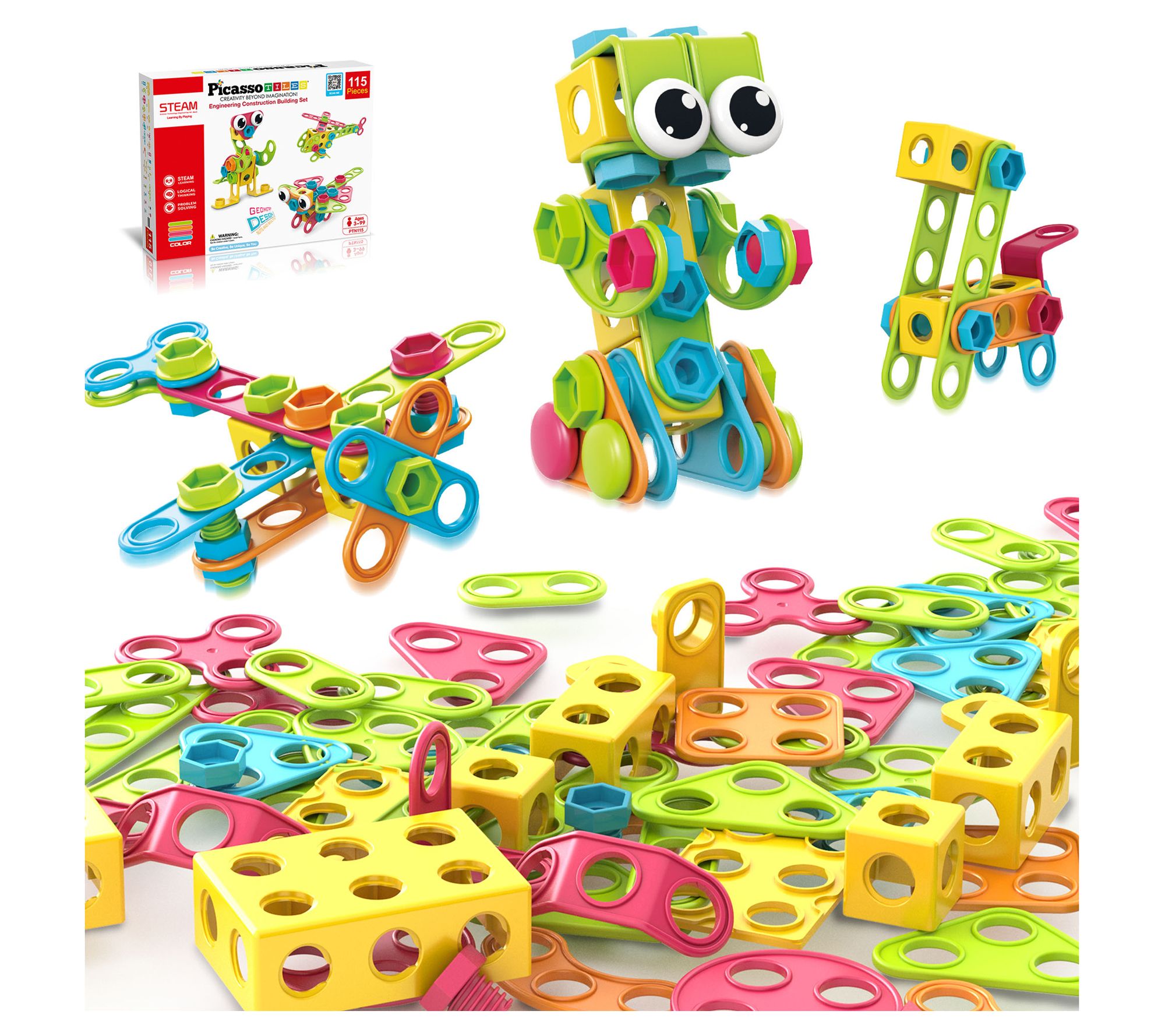 PicassoTiles 115 Piece Engineering ConstructionToy